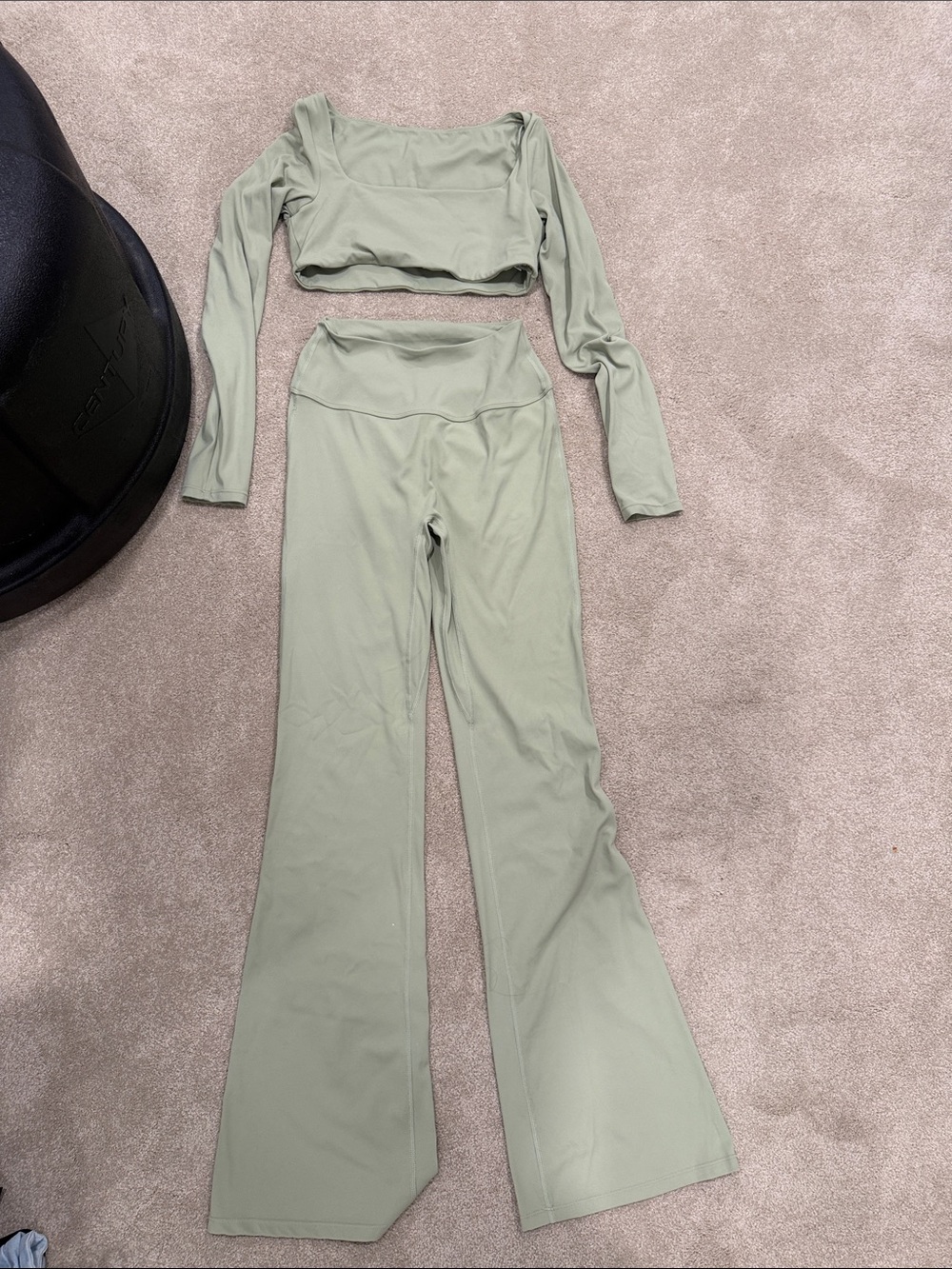 Women's High-Waist Sage Green Flare Pants - Athletic Style